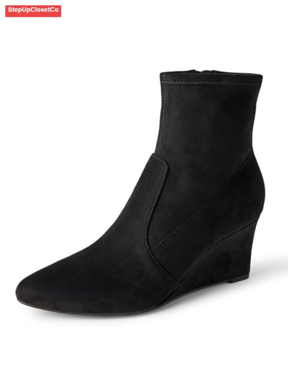 Wedge Ankle Boots Faux Suede Pointed Toe Side Zip Memory Foam